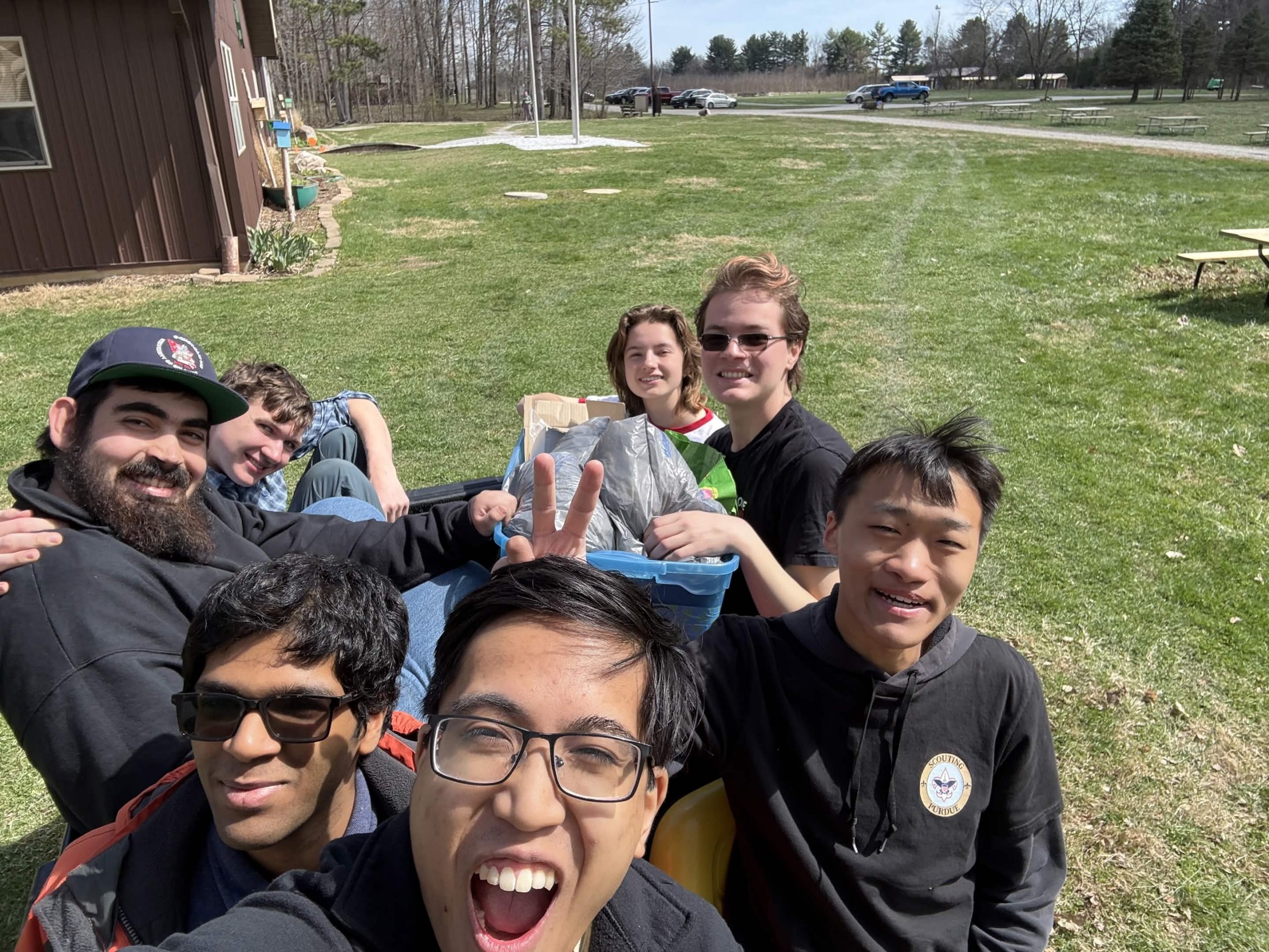 Group photo in golf cart